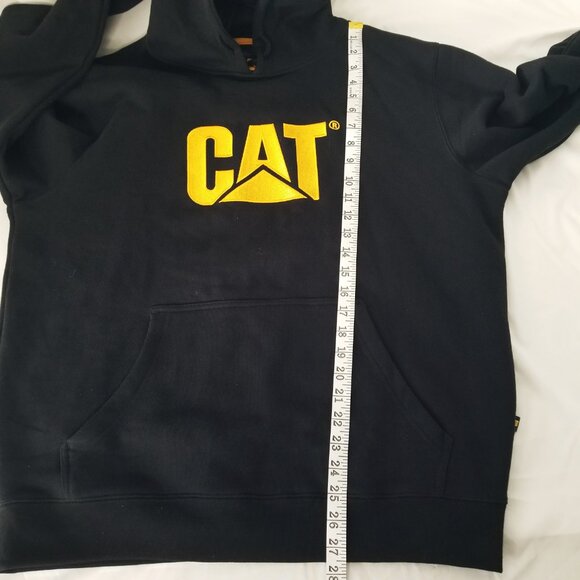 CAT Hoodie Men L Black Hooded Pullover Sweatshirt Jacket Caterpillar Work Pocket - Picture 10 of 12
